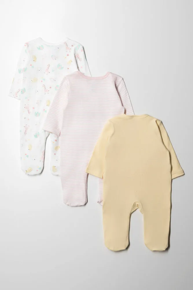 3 Pack Babygrows Pink & Yellow