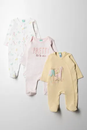 3 Pack Babygrows Pink & Yellow