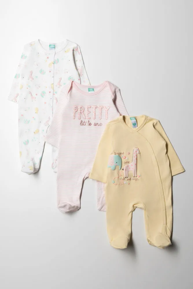 3 Pack Babygrows Pink & Yellow