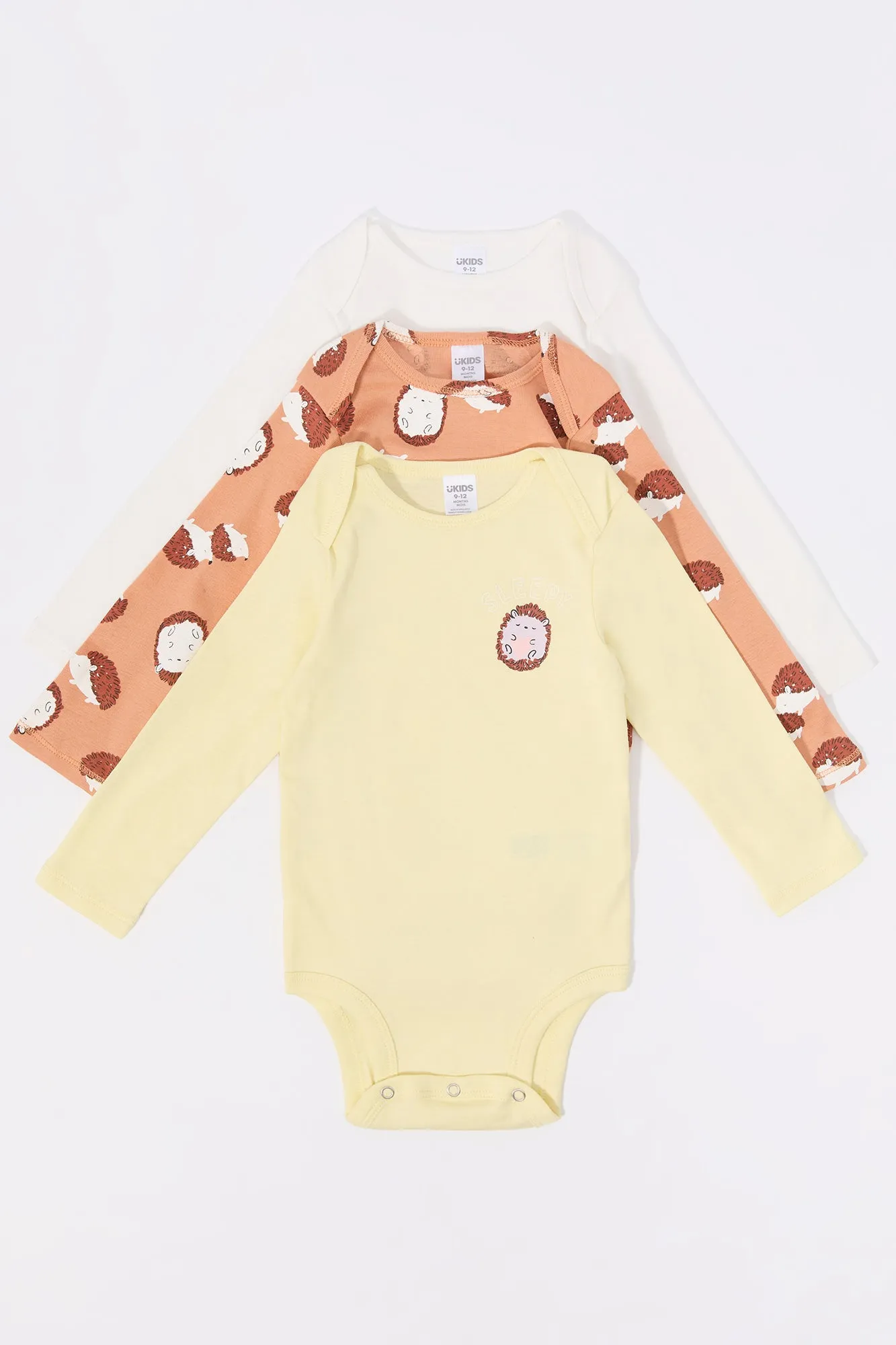 Baby Hedgehog Graphic Long Sleeve Onesie (3 Pack)