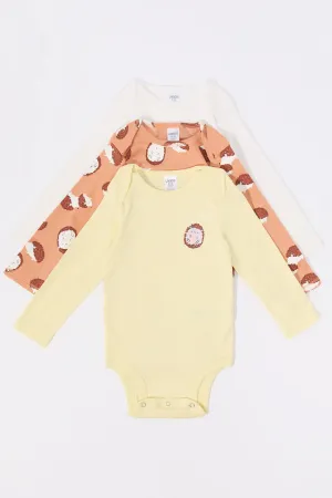 Baby Hedgehog Graphic Long Sleeve Onesie (3 Pack)