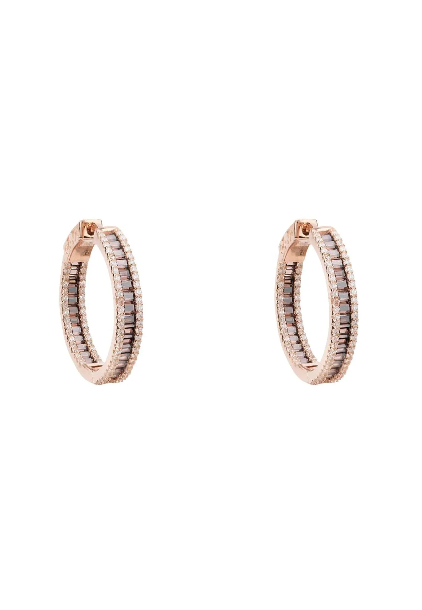 Baguette Hoop Earrings Medium Rosegold Champagne