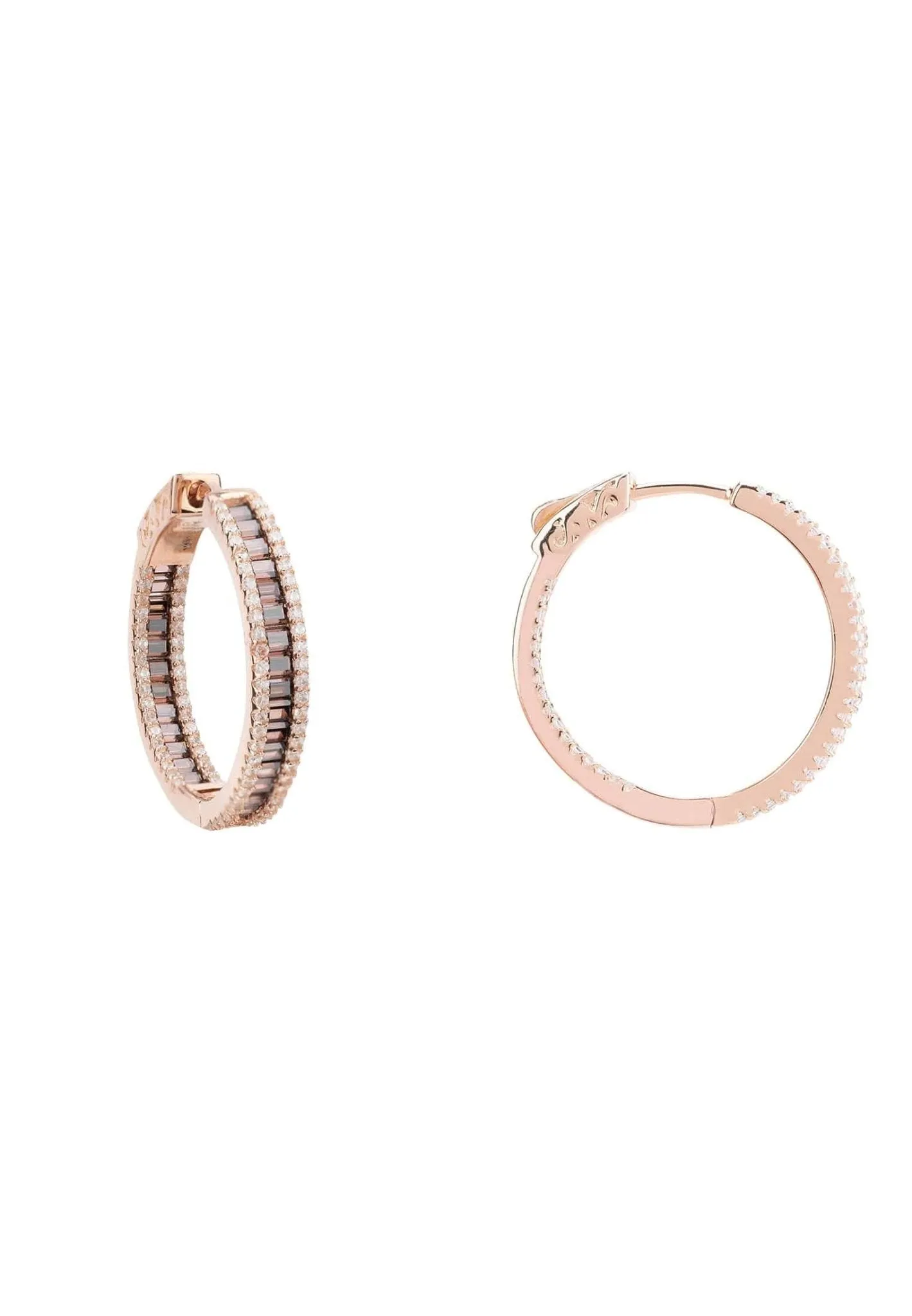 Baguette Hoop Earrings Medium Rosegold Champagne