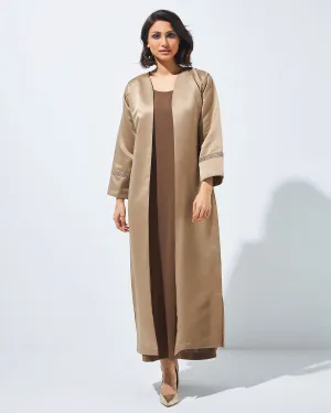 Beige Abaya with Embellished Sleeves