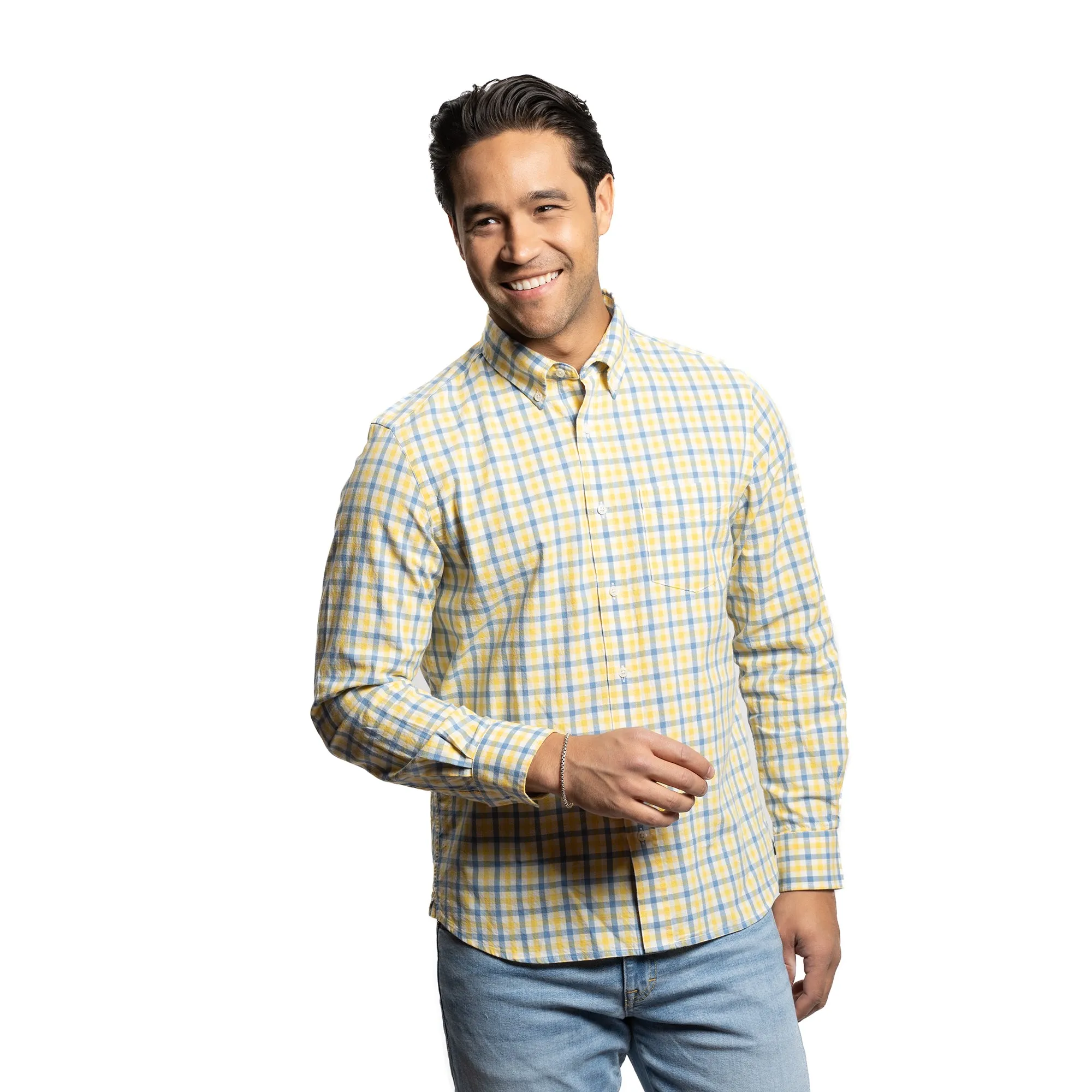 Brooklyn Chambray Shirt - Blue Yellow Check