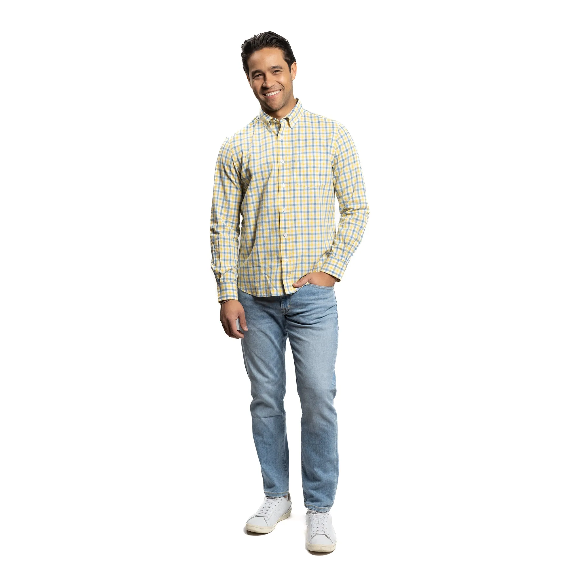 Brooklyn Chambray Shirt - Blue Yellow Check