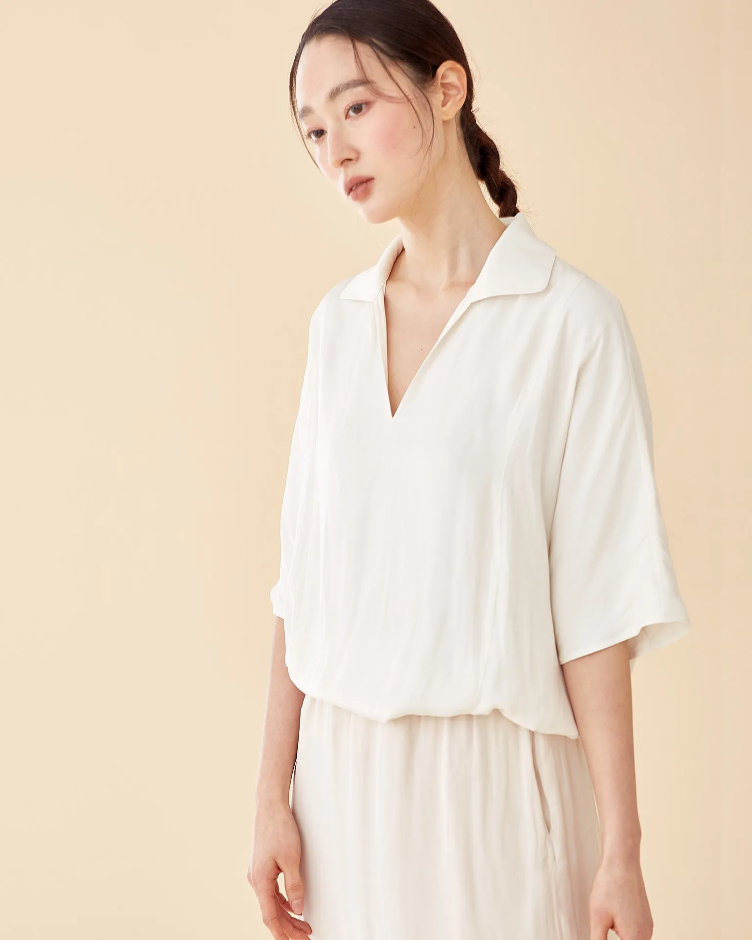 Classic Spread Collar Top / Ivory