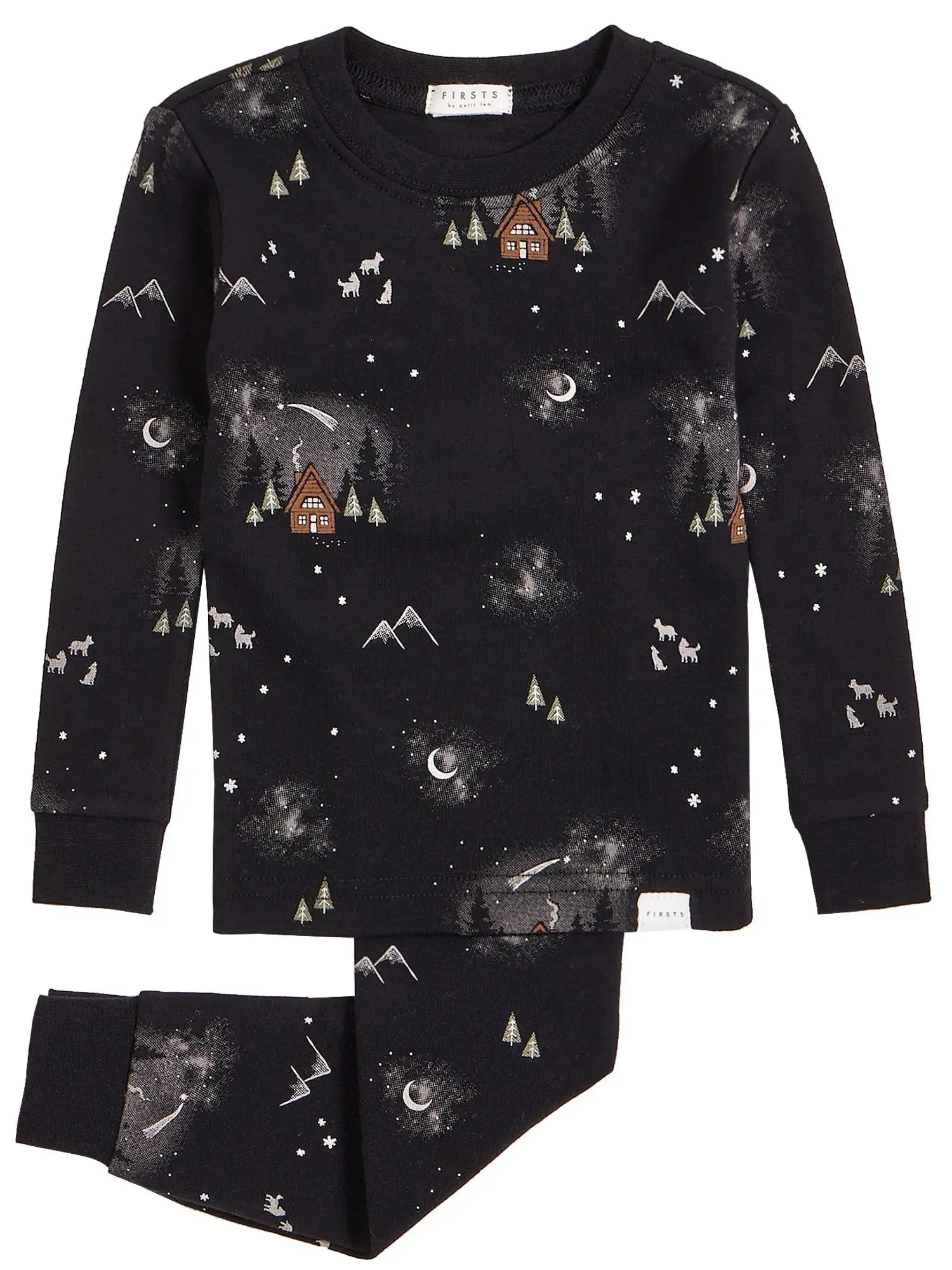 Cozy Cabin Print on Nightsky Pyjama Set | Petit Lem