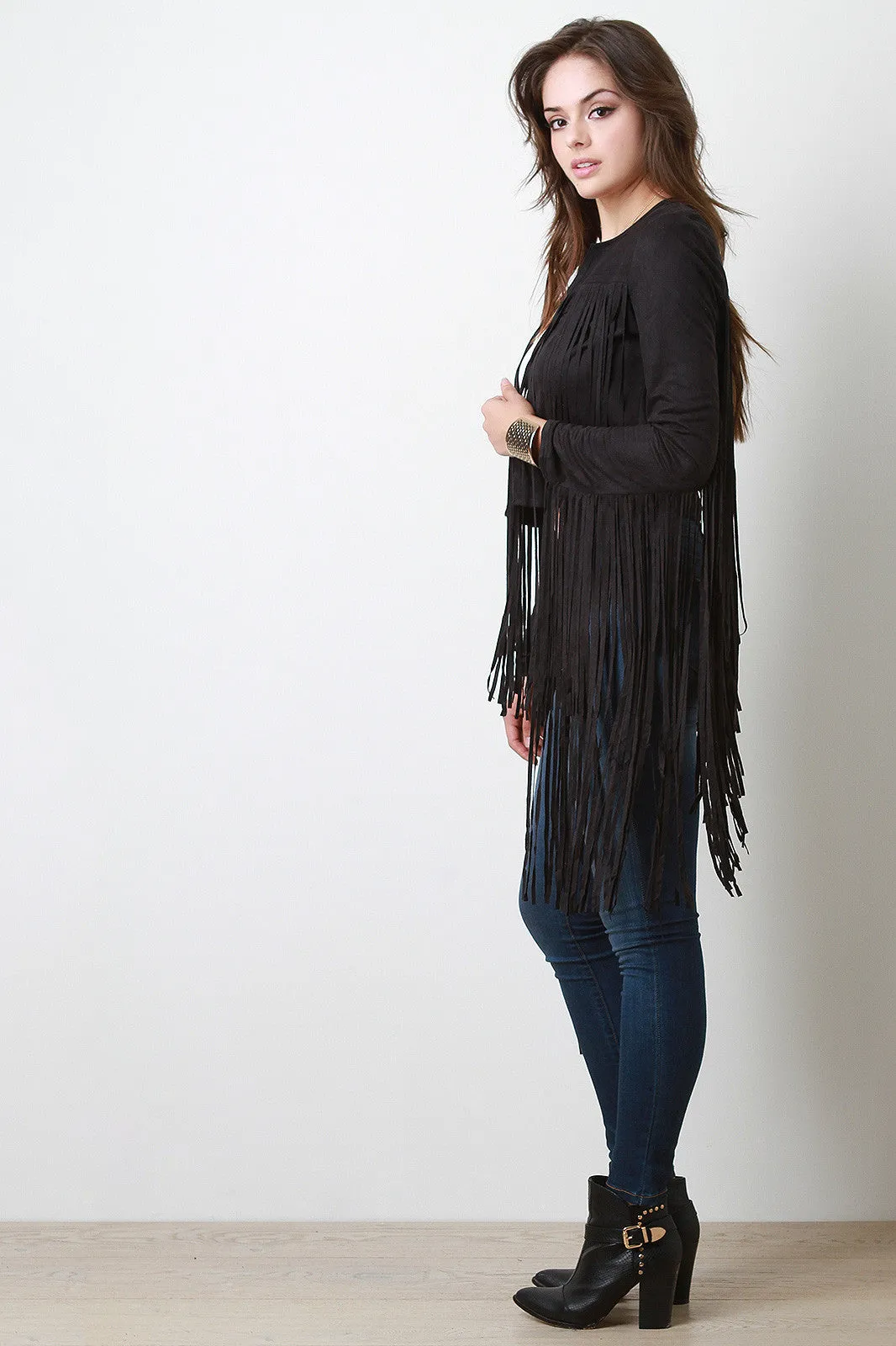 Cropped Suede Jacket With Fringe