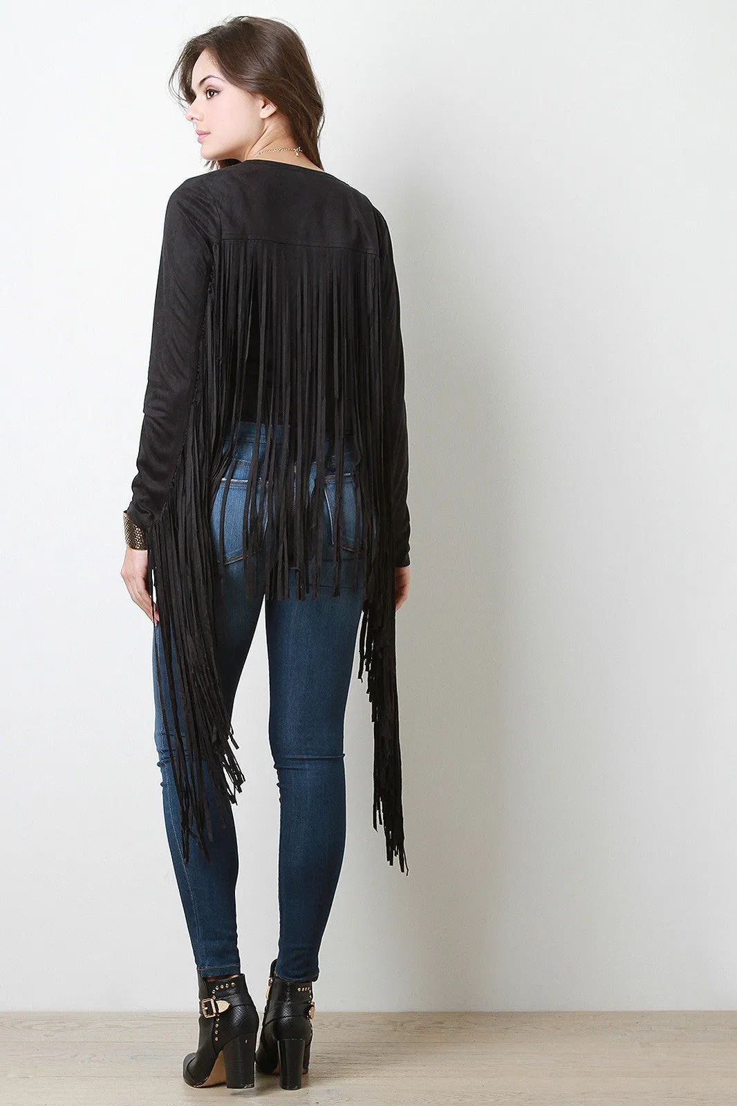 Cropped Suede Jacket With Fringe