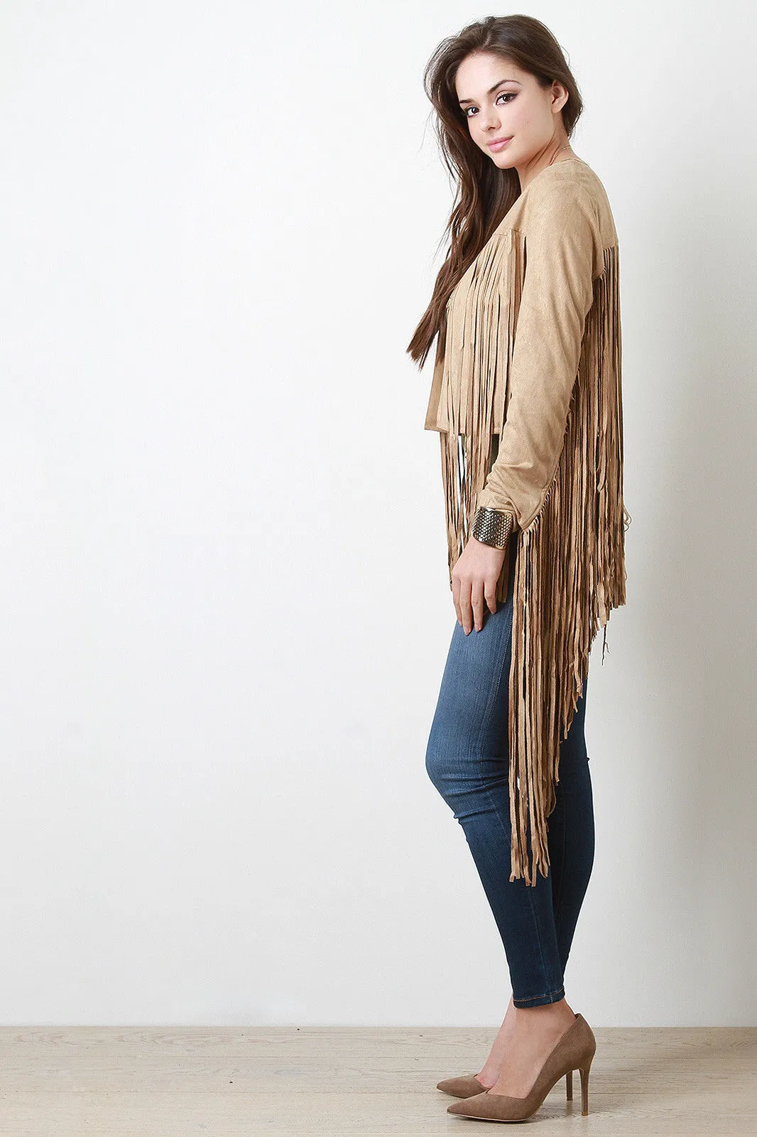 Cropped Suede Jacket With Fringe