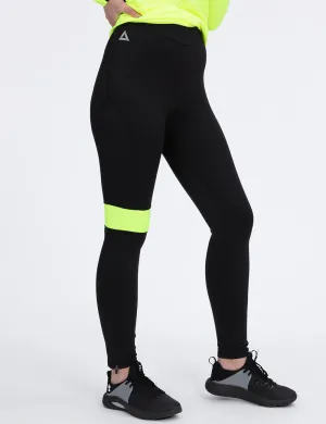 Damen Thermo Fahrradhose Lang Schwarz-Neon