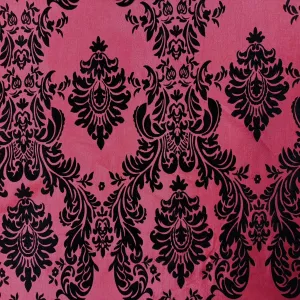 Dark Red | Black Damask Flocking Velvet Taffeta Fabric