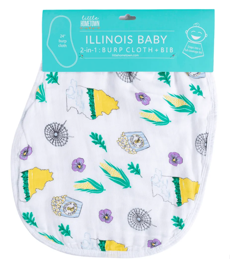 Gift Set: illinois Baby Muslin Swaddle Blanket and Burp Cloth/Bib Combo