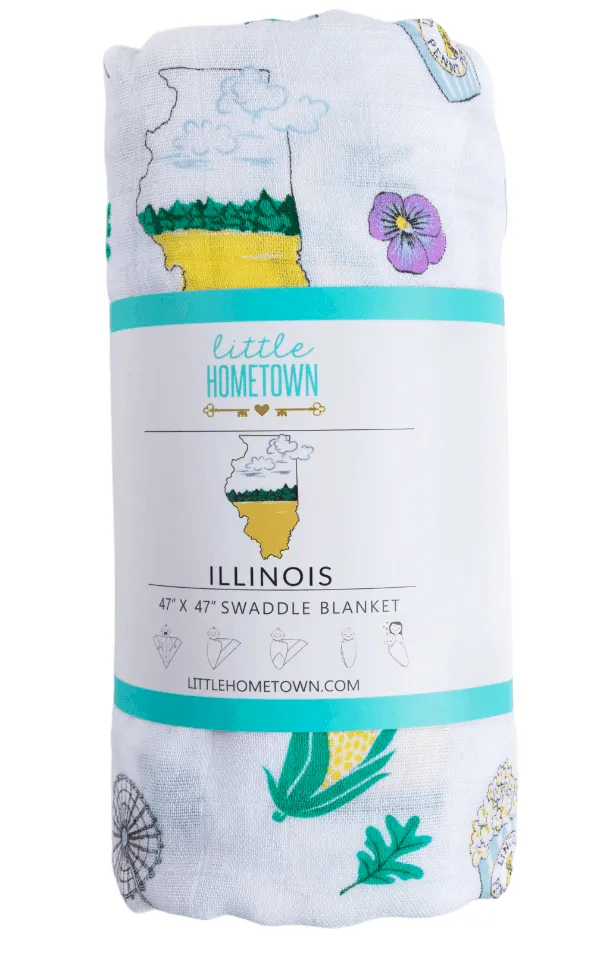 Gift Set: illinois Baby Muslin Swaddle Blanket and Burp Cloth/Bib Combo