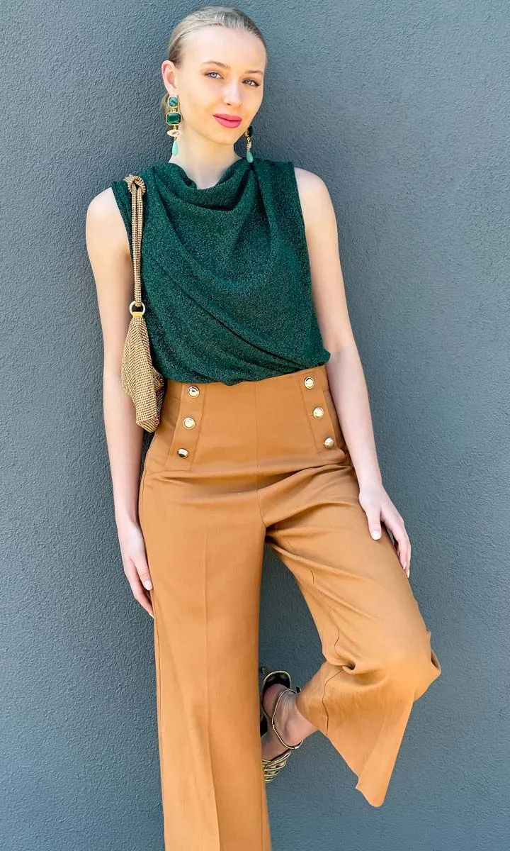 Hoss Green Cowl Neck Top