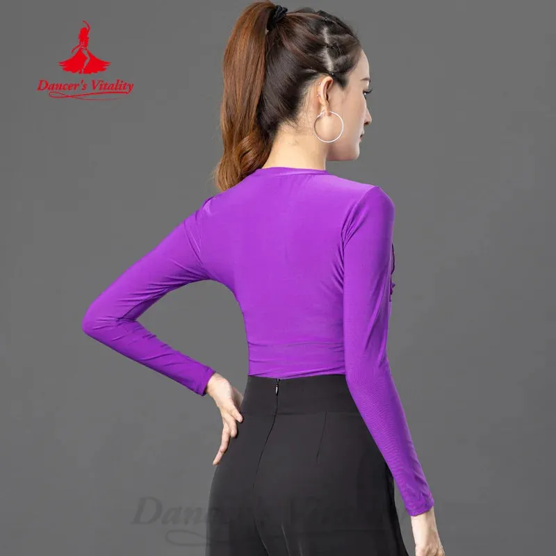 Latin Dance Outfit Women's Customization Tango Chacha Samba Long Sleeves Practice Clothes Girls' ModernDance Training Clothing