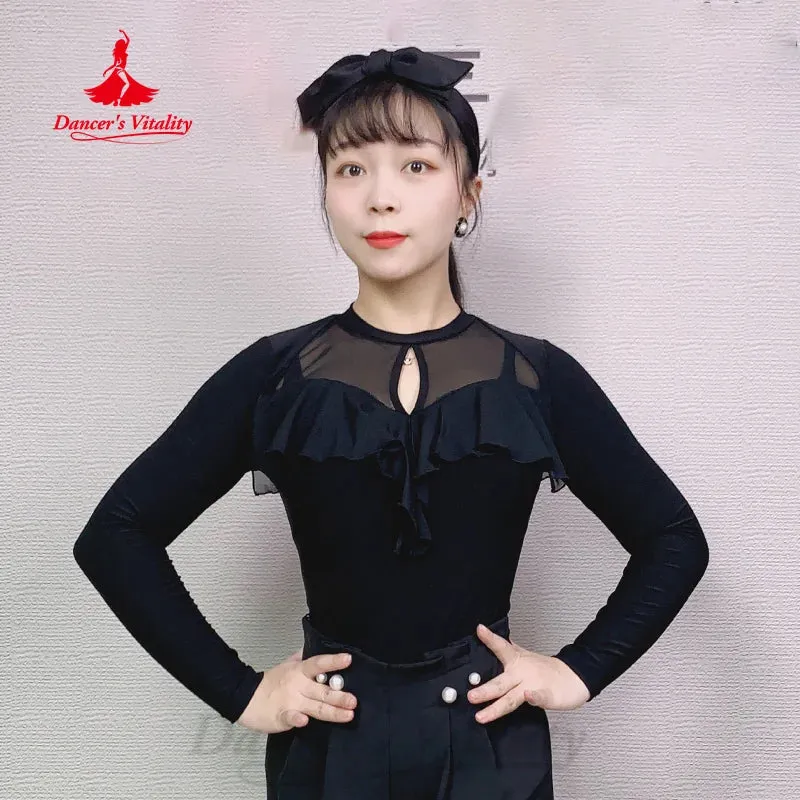 Latin Dance Outfit Women's Customization Tango Chacha Samba Long Sleeves Practice Clothes Girls' ModernDance Training Clothing