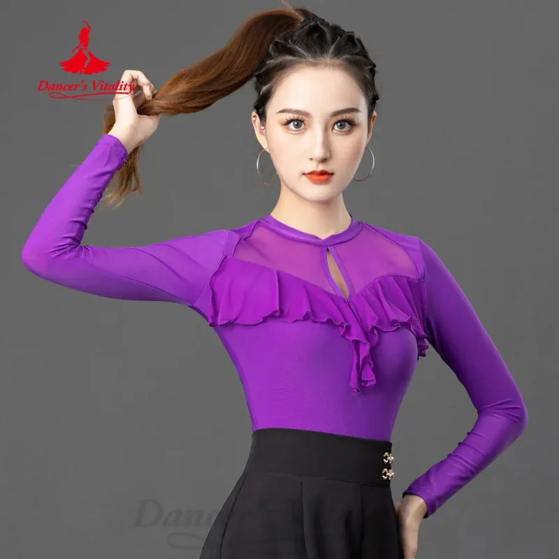 Latin Dance Outfit Women's Customization Tango Chacha Samba Long Sleeves Practice Clothes Girls' ModernDance Training Clothing