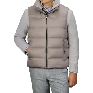 Light Beige Nylon Goose Down Quilted Gilet