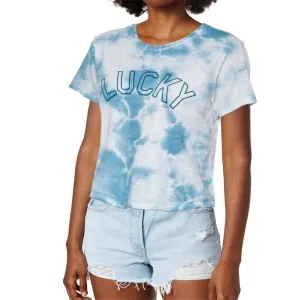 Lucky Brand "Lucky" Graphic Print Tie-Dye Cotton Crop T-Shirt