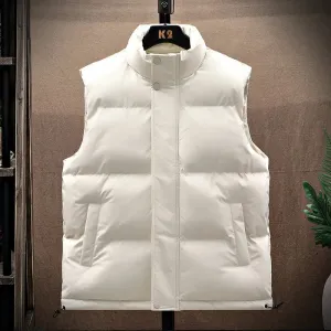 Men's Cotton Puffer Vest Jacket | Sleeveless Solid Color Waistcoat | New Windbreaker Outerwear