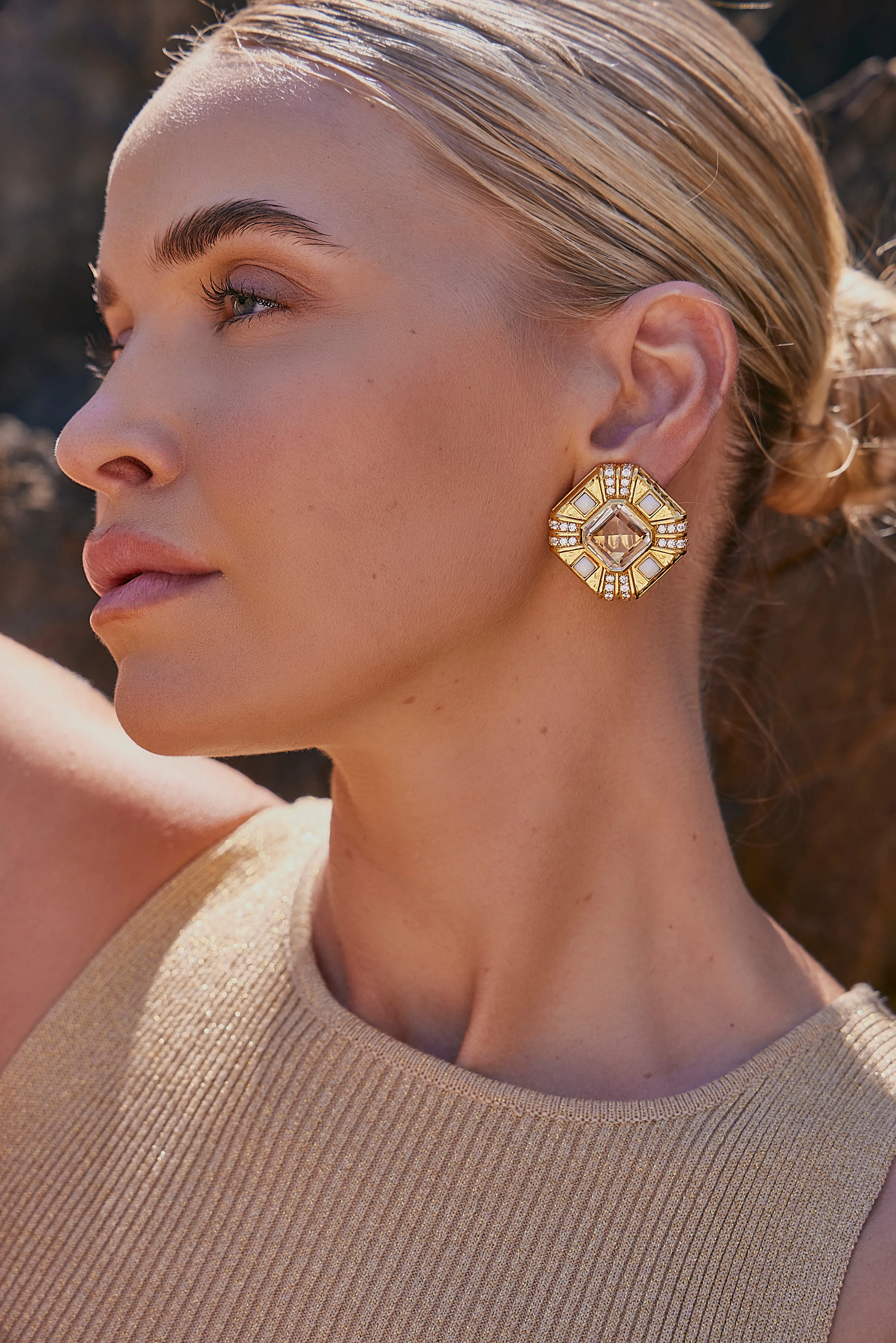 Milly Earrings Clear Quartz Crystal & White Stone