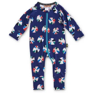 Pin Wheel Navy Organic Zip Romper